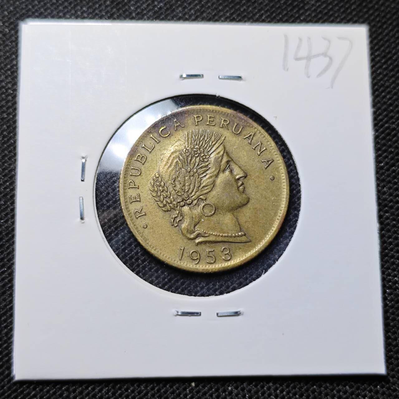 KK钱币收藏小铺 第314期 2月预留时间 周末发货 1953 秘鲁 20分 铜币