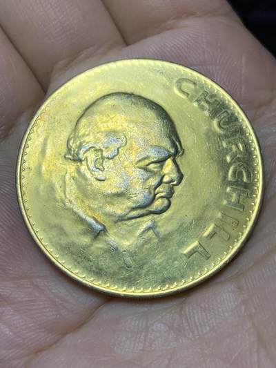 2025年第七十三场(总第九十九场）外国好品散币(免佣金) 英国🇬🇧1965年25新便士克朗型币(丘吉尔逝世纪念币，有金色镀层)