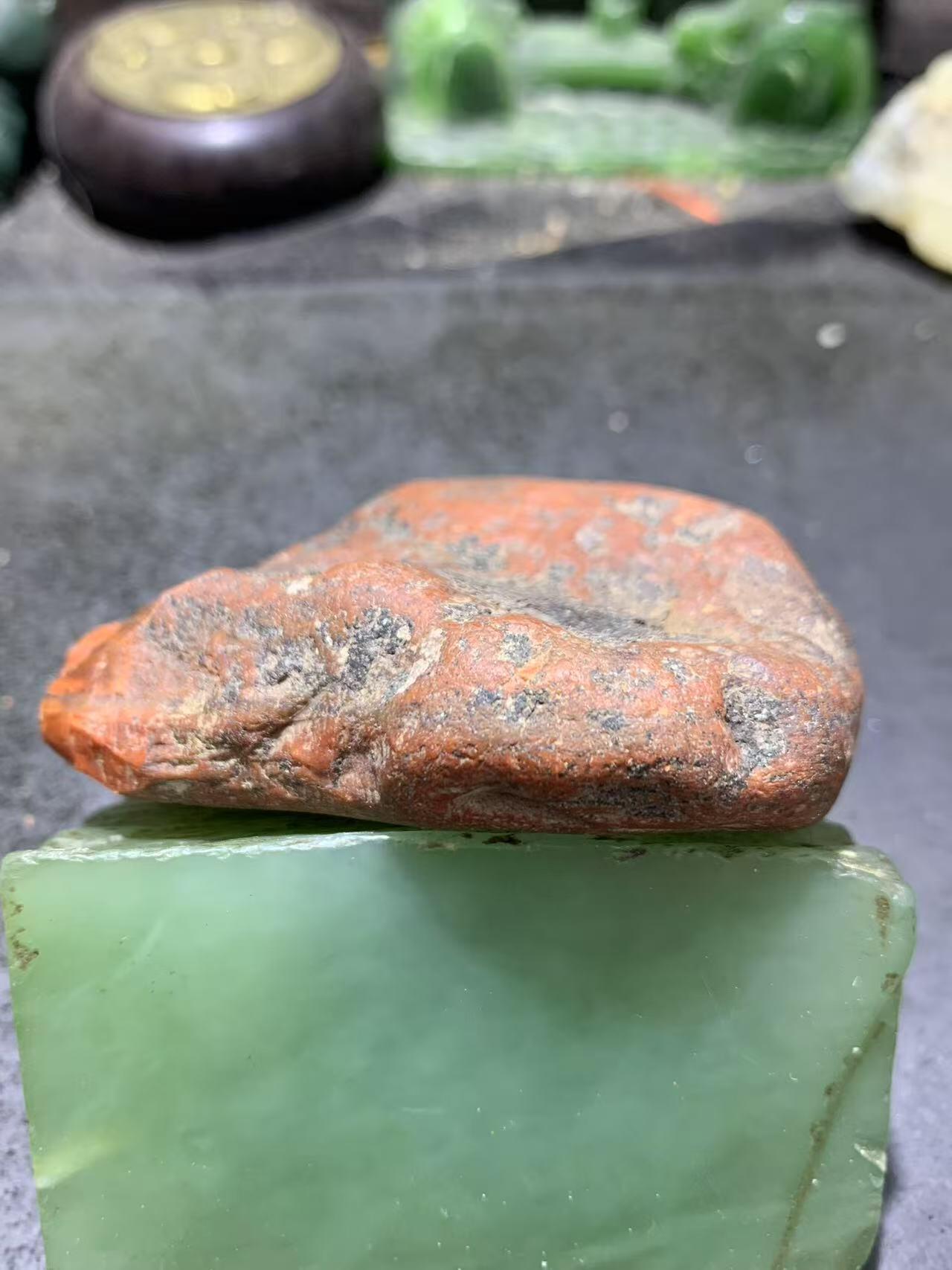 精美柿子红皮开窗料红冻南红玛瑙原石一颗