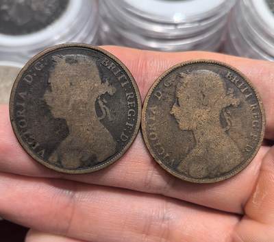 南宋泉阁俄币 外币 国币 专场第十五期【送拍无额外佣金】 - 英国 1885/1891年维多利亚1便士一对 通货 老包浆