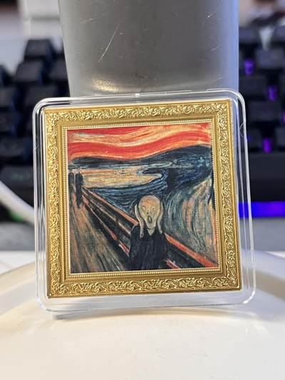 第169期拍卖【长期征集拍品】 - 纽埃2019年名画系列《呐喊》方形彩色镀金1盎司纪念银币，999银，发行999枚