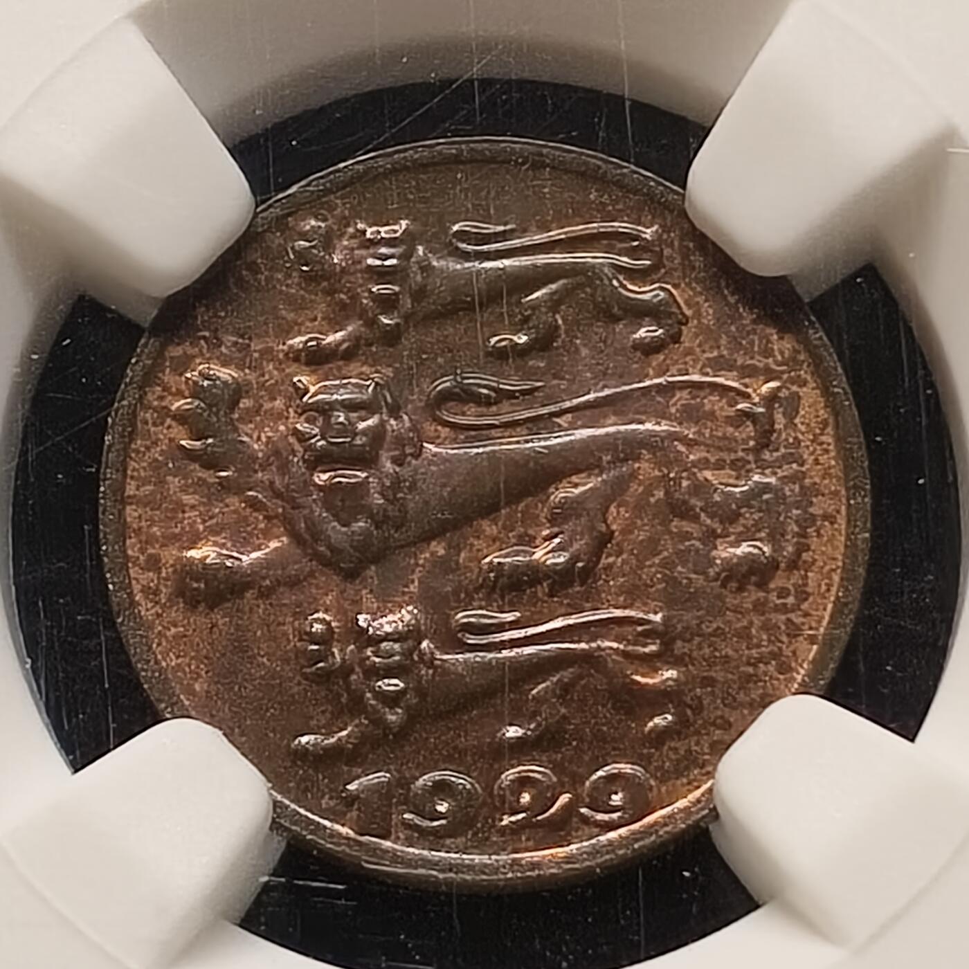 【全场包邮】纯粹捡漏拍448场 爱沙尼亚1929年独年版1桑提铜币-NGC MS61 BN