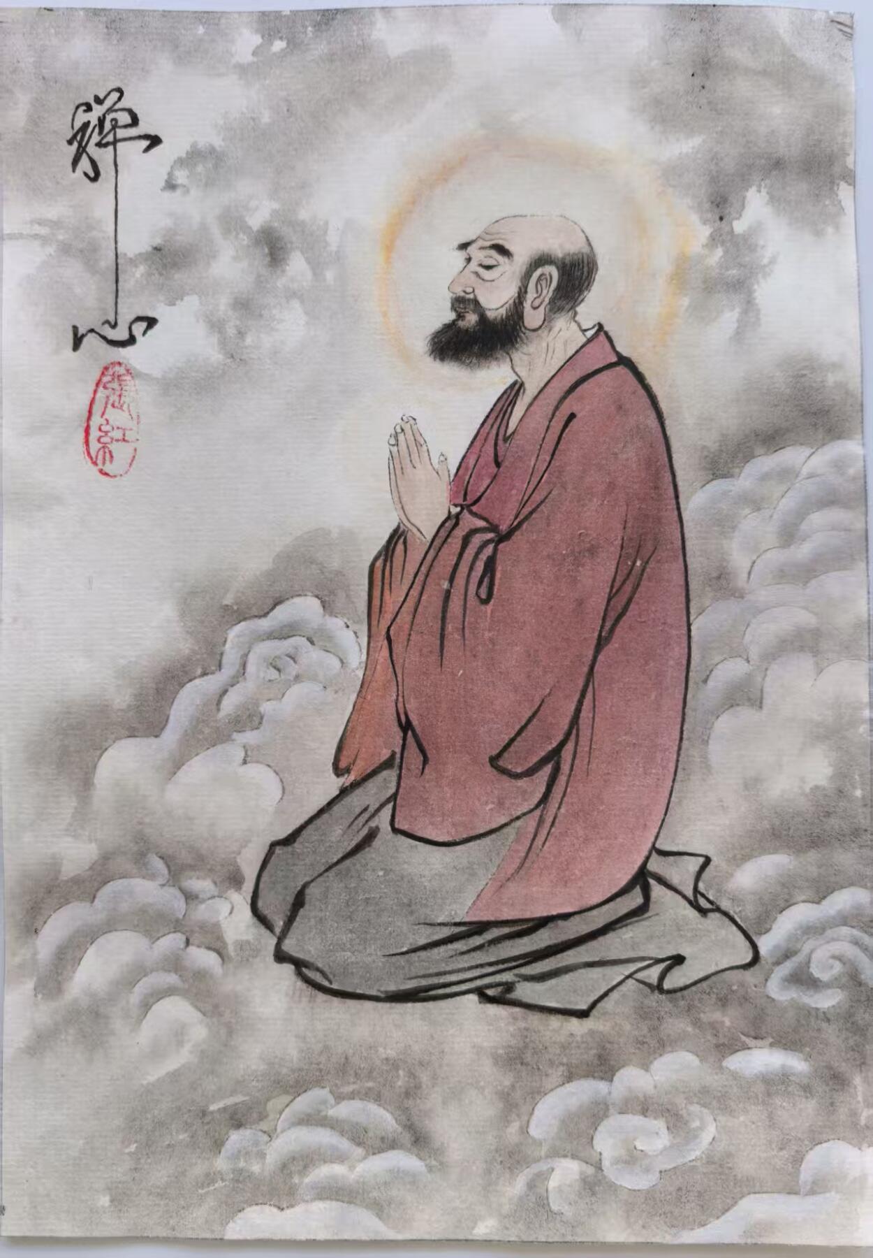 阳大大卡牌超级大甩拍第64期（周五晚上九点截拍，持续收拍品，进群福利早知道） 【A5原画】工艺美术大师 张红  达摩  禅心   裱成小卷轴 放书房送领导的精巧神物