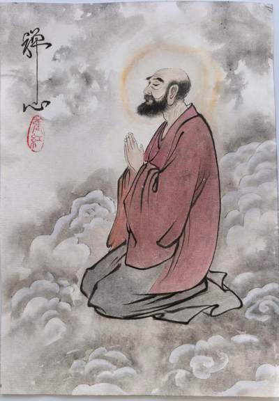 阳大大卡牌超级大甩拍第64期（周五晚上九点截拍，持续收拍品，进群福利早知道） - 【A5原画】工艺美术大师 张红  达摩  禅心   裱成小卷轴 放书房送领导的精巧神物