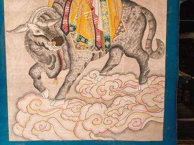  晚清 民间画家画的 精品纯手绘老粗布五彩描金 太上老君 画像一张 画工精湛 人物描绘惟妙惟肖 活灵活现 全品满工 完整包老 尺寸225/120Cm -  晚清 民间画家画的 精品纯手绘老粗布五彩描金 太上老君 画像一张 画工精湛 人物描绘惟妙惟肖 活灵活现 全品满工 完整包老 尺寸225/120Cm