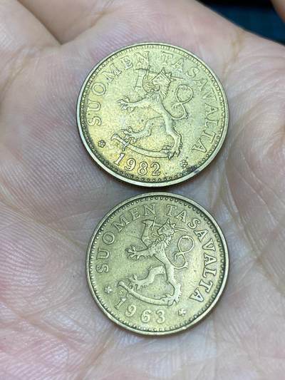 2025年第七十三场(总第九十九场）外国好品散币(免佣金) 芬兰🇫🇮2枚：1982年20盆尼(K标)，1963年10盆尼(S标)