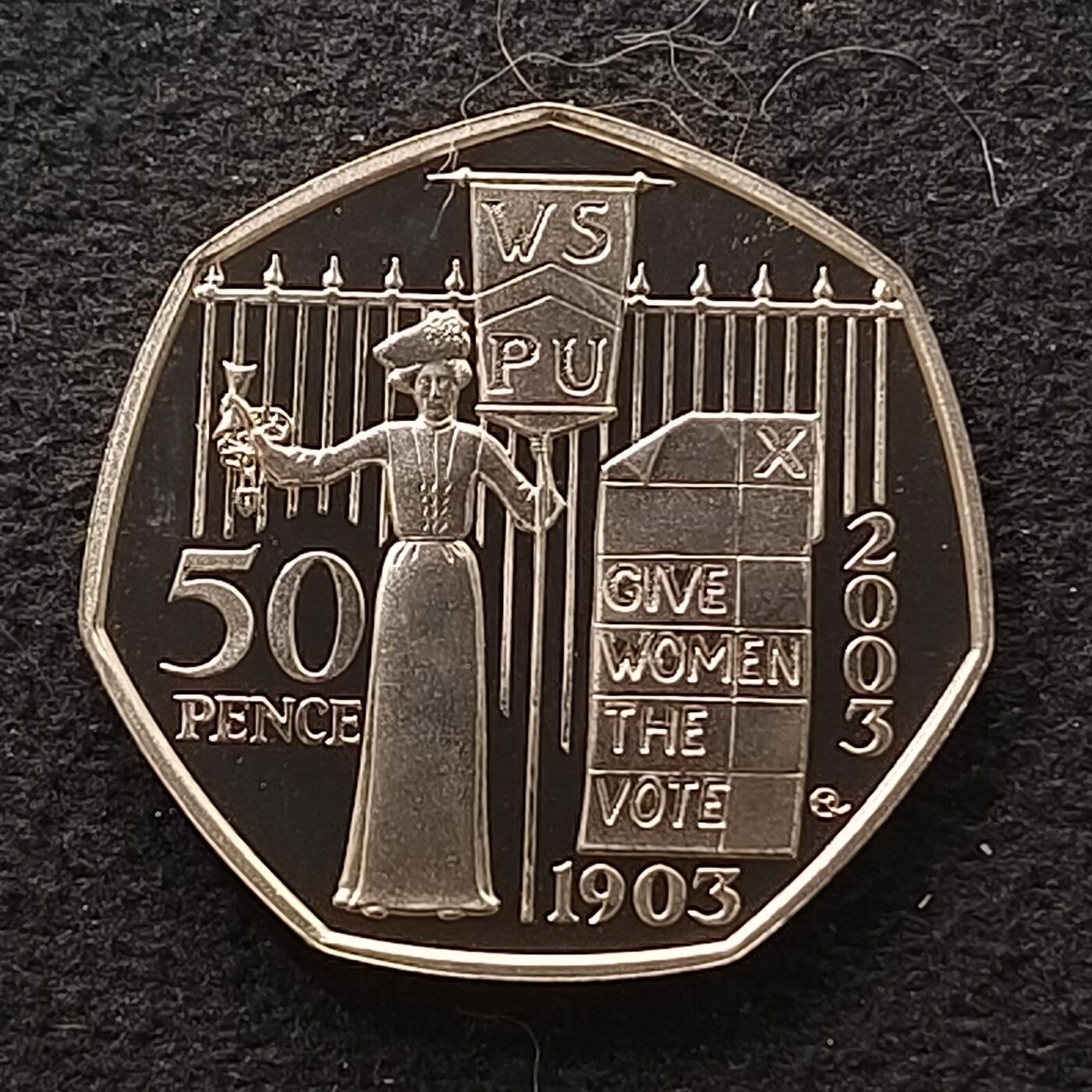 【全场包邮】纯粹捡漏拍448场 英国2003年50便士妇女社会和政治联盟精制纪念币