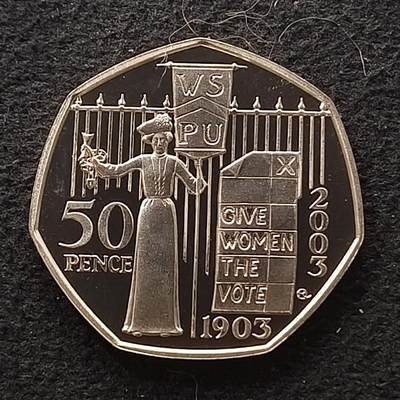 【全场包邮】纯粹捡漏拍448场 - 英国2003年50便士妇女社会和政治联盟精制纪念币