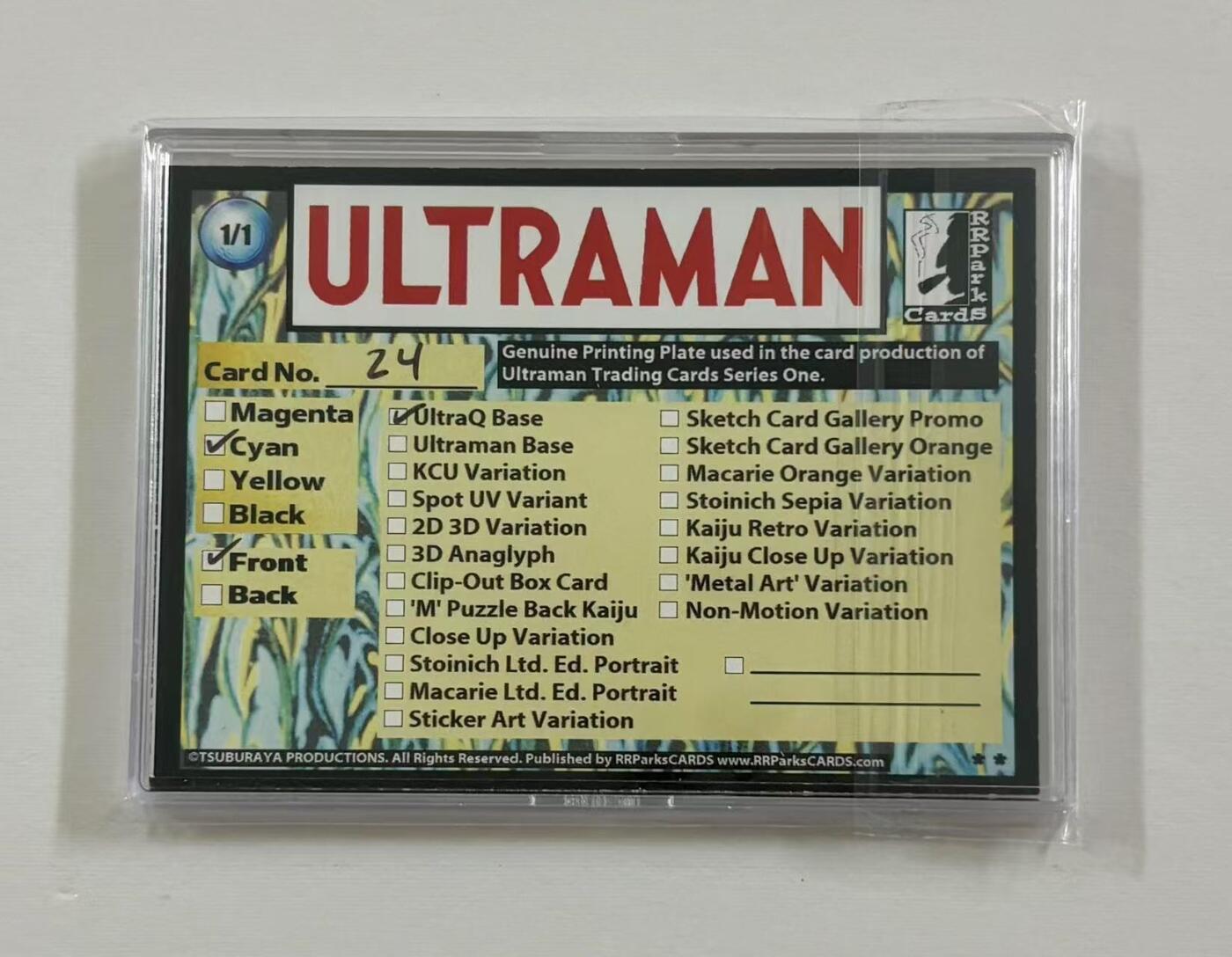 零元拍：ULTRAMAN 1966 初版奥特曼模版卡！是奥特Q哈 限量1/1全世界仅有一张 背面手写打勾处写了号码于模版卡种类 而且还是奥特Q剧照模版卡！ 印版中的佳品 赠送保护壳！ 值得收藏