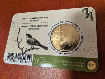 长老汇蛇年精选第三十场拍卖 2022比利时鸟类保护百年2.5欧元铜币，卡装，2.5万枚，法语版
