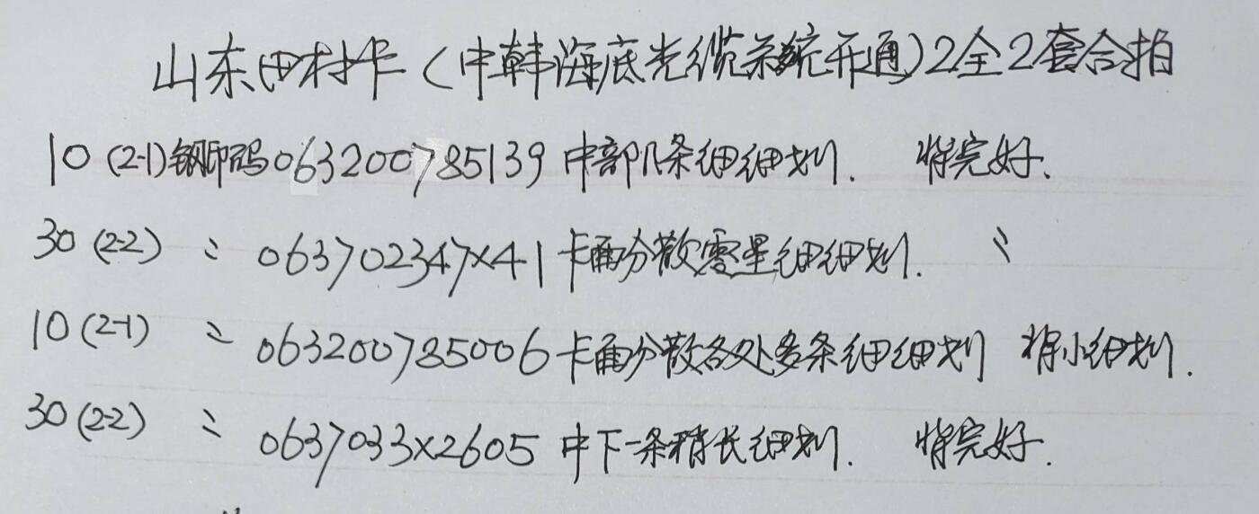 公藏第54期裸卡拍卖 山东田村卡（中韩海底光缆）2全2套合拍。品相钢印码见描述。