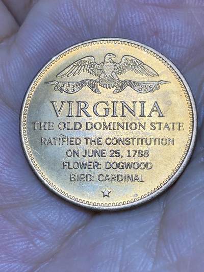 2025年第七十三场(总第九十九场）外国好品散币(免佣金) 精美–美国🇺🇸弗吉尼亚州纪念章(弗吉尼亚州地图和州府里士满，第十个加入美国联邦的州)