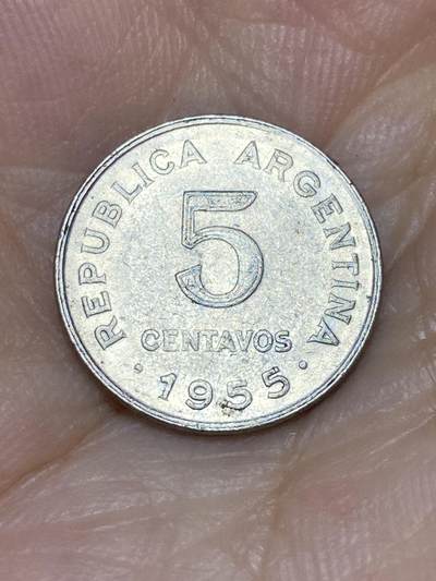 2025年第七十三场(总第九十九场）外国好品散币(免佣金) 阿根廷🇦🇷1955年5分(圣马丁第三版，铜镍包钢材质有磁版)