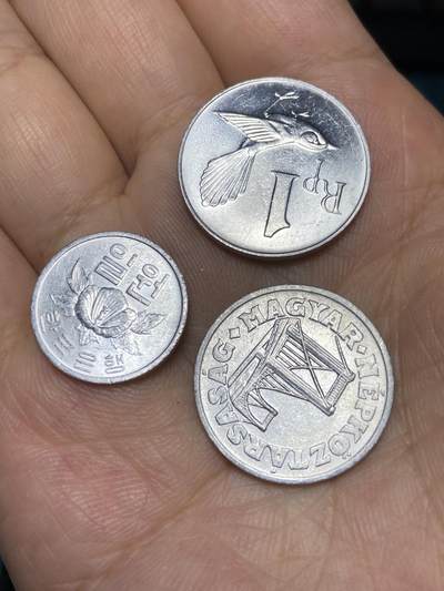 2025年第七十三场(总第九十九场）外国好品散币(免佣金) 3枚：印度尼西亚🇮🇩1970年1卢比，韩国🇰🇷1978年1元，匈牙利🇭🇺1986年50菲勒
