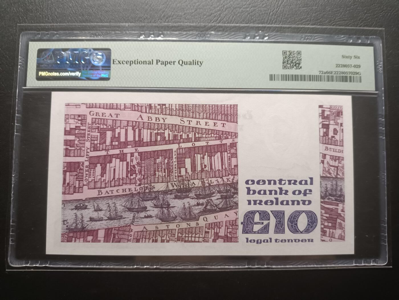 2025八月第一期（总186期） 爱尔兰1980年10镑PMG66分，文学家斯威夫特和他所生活时期都柏林的地图