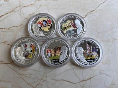 第169期拍卖【长期征集拍品】 - 图瓦卢2008年澳洲早期州长系列5枚精制彩色银币，999银，1盎司*5，发行1808套，材料价1370元
