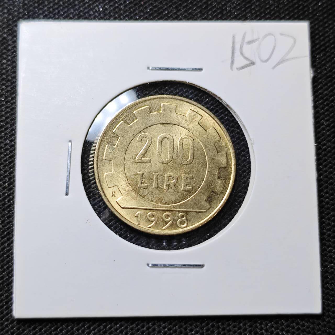 KK钱币收藏小铺 第315期 2月预留时间 周末发货 1998意大利200里拉 好品铜币