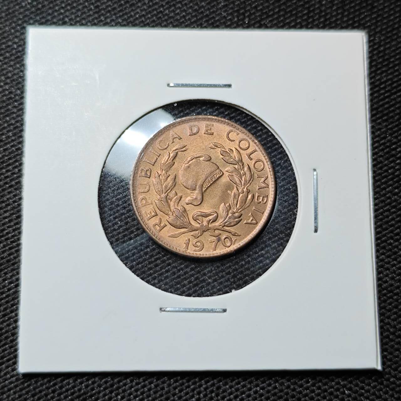 KK钱币收藏小铺 第314期 2月预留时间 周末发货 1970哥伦比亚5分 好品铜币