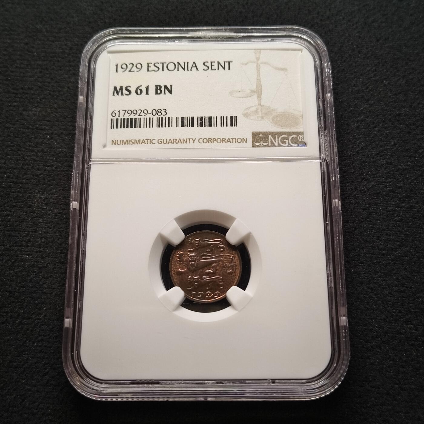 【全场包邮】纯粹捡漏拍448场 爱沙尼亚1929年独年版1桑提铜币-NGC MS61 BN