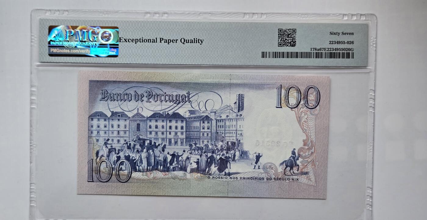 听雨轩欧洲评级币专场 葡萄牙100埃斯库多  pmg67  亚军分 稀少a版无347  博卡热1980