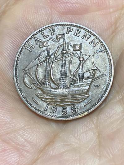 2025年第七十四场(总第一百场）外国好品散币(免佣金) - 英国🇬🇧1958年半便士(伊丽莎白二世青年桂冠第二版)