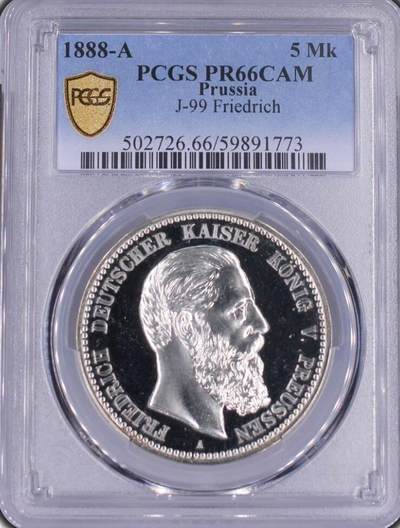 PCGS-PR66CAM 1888-A 普鲁士5马克精制银币 - PCGS-PR66CAM 1888-A 普鲁士5马克精制银币