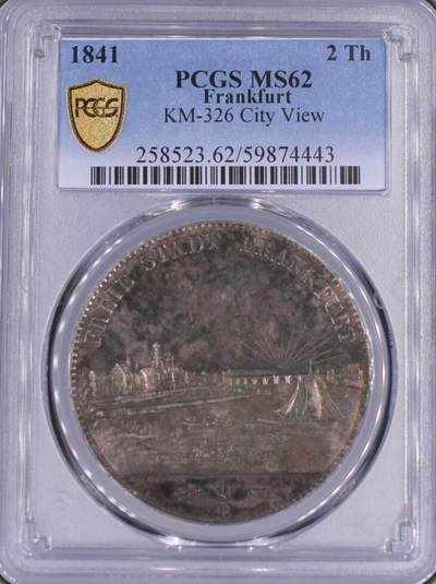 PCGS-MS62 1841 法兰克福-城市景观2泰勒银币 - PCGS-MS62 1841 法兰克福-城市景观2泰勒银币