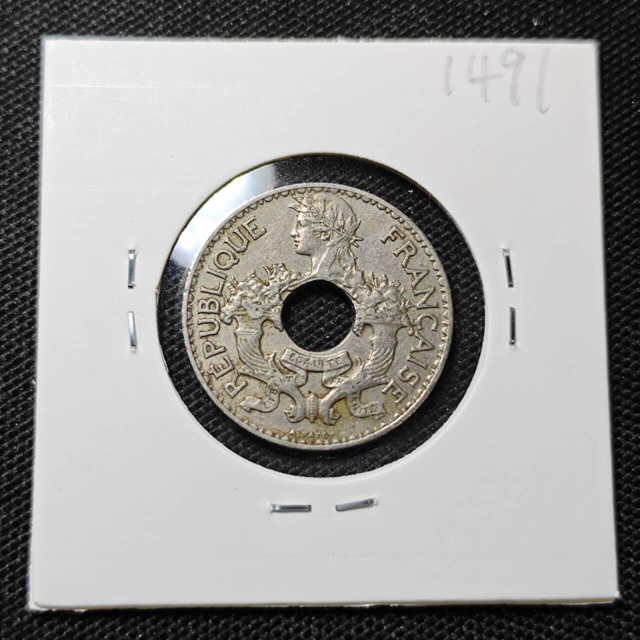 KK钱币收藏小铺 第314期 2月预留时间 周末发货 1937法属印度支那5分 镍币