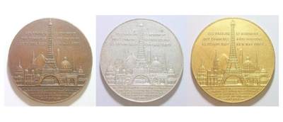 【艺术】3枚套 法国艺术大章1889年 埃菲尔铁塔落成 高浮雕精制大铜章+大镀银章+大镀金章 42MM  并与金字塔、巴黎圣母院、凯旋门等地标建筑高度对比 - 【艺术】3枚套 法国艺术大章1889年 埃菲尔铁塔落成 高浮雕精制大铜章+大镀银章+大镀金章 42MM  并与金字塔、巴黎圣母院、凯旋门等地标建筑高度对比