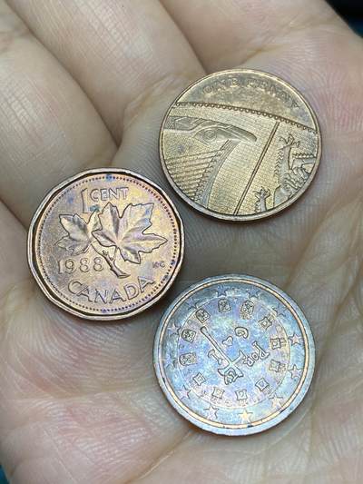 2025年第七十三场(总第九十九场）外国好品散币(免佣金) - 3枚：加拿大🇨🇦1988年1分，英国🇬🇧2008年1便士，葡萄牙🇵🇹2欧分