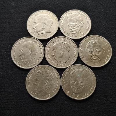 【全场包邮】纯粹捡漏拍447场 - 德国联邦德国各年份2马克政治家7枚套币