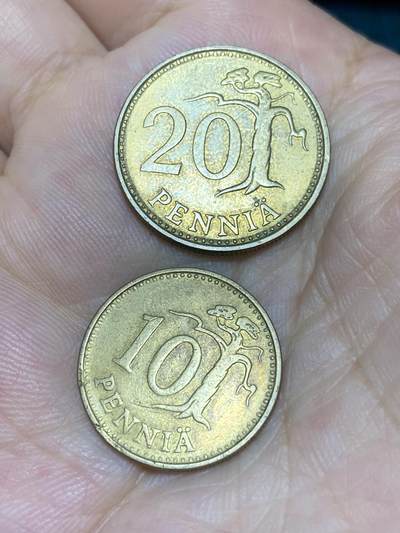 2025年第七十三场(总第九十九场）外国好品散币(免佣金) - 芬兰🇫🇮2枚：1982年20盆尼(K标)，1963年10盆尼(S标)