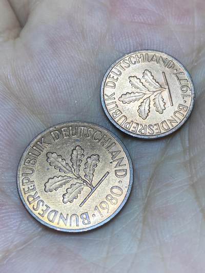 2025年第七十三场(总第九十九场）外国好品散币(免佣金) 原光好品–德国🇩🇪2枚：1977年1芬尼，1980年2芬尼