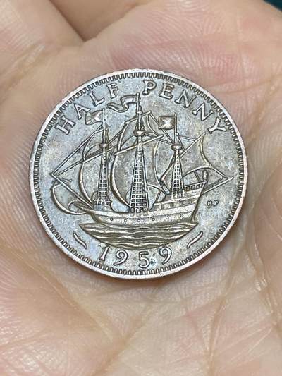 2025年第七十四场(总第一百场）外国好品散币(免佣金) - 英国🇬🇧1959年半便士(伊丽莎白二世青年桂冠第二版)
