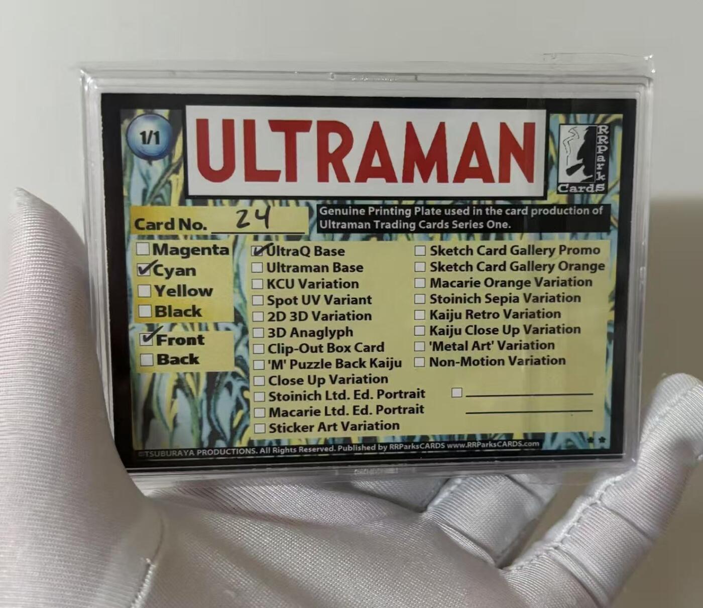 零元拍：ULTRAMAN 1966 初版奥特曼模版卡！是奥特Q哈 限量1/1全世界仅有一张 背面手写打勾处写了号码于模版卡种类 而且还是奥特Q剧照模版卡！ 印版中的佳品 赠送保护壳！ 值得收藏