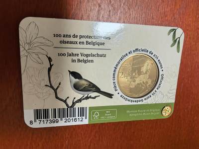 长老汇蛇年精选第三十场拍卖 2022比利时鸟类保护百年2.5欧元铜币，卡装，2.5万枚，荷语版