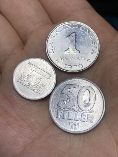 2025年第七十三场(总第九十九场）外国好品散币(免佣金) - 3枚：印度尼西亚🇮🇩1970年1卢比，韩国🇰🇷1978年1元，匈牙利🇭🇺1986年50菲勒