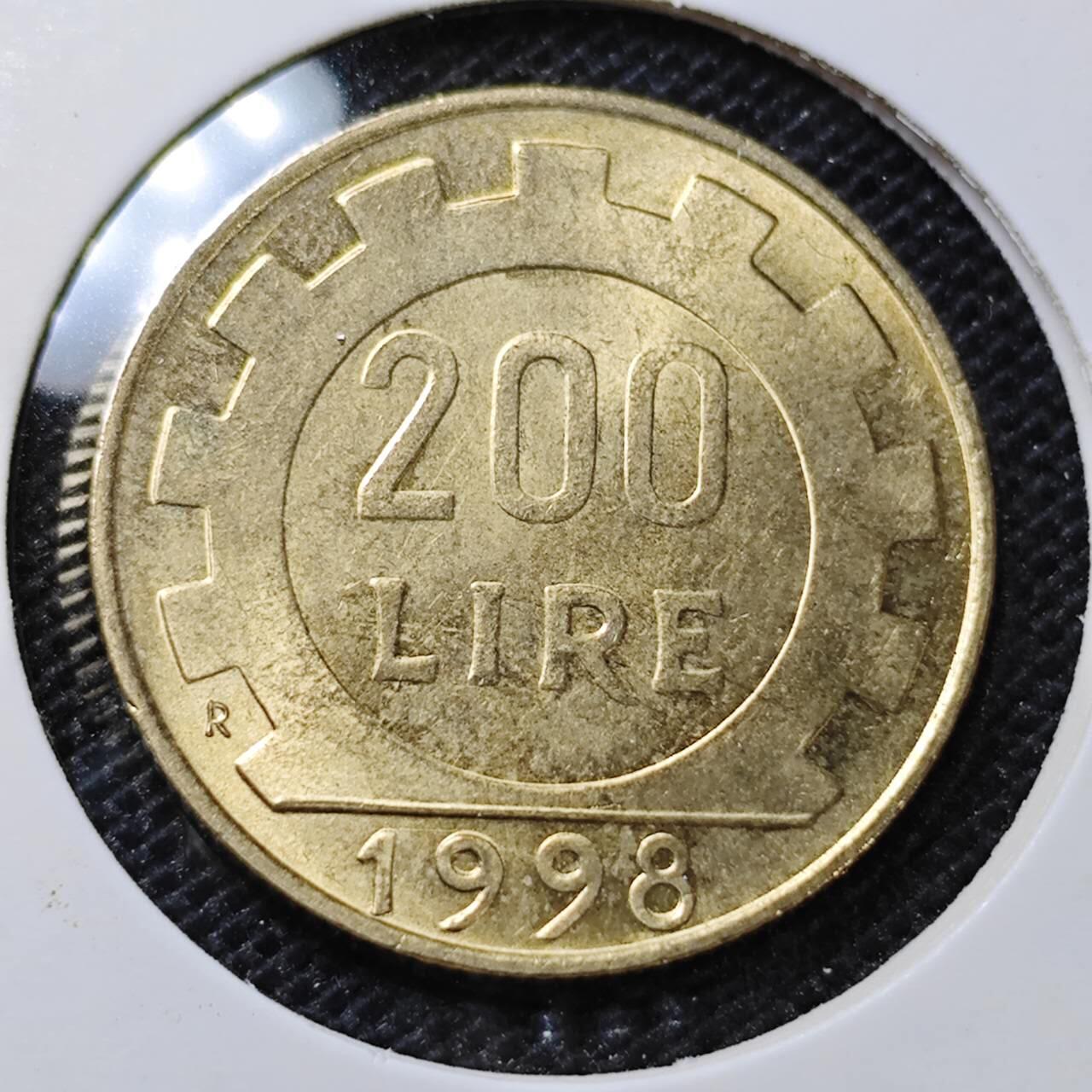 KK钱币收藏小铺 第315期 2月预留时间 周末发货 1998意大利200里拉 好品铜币