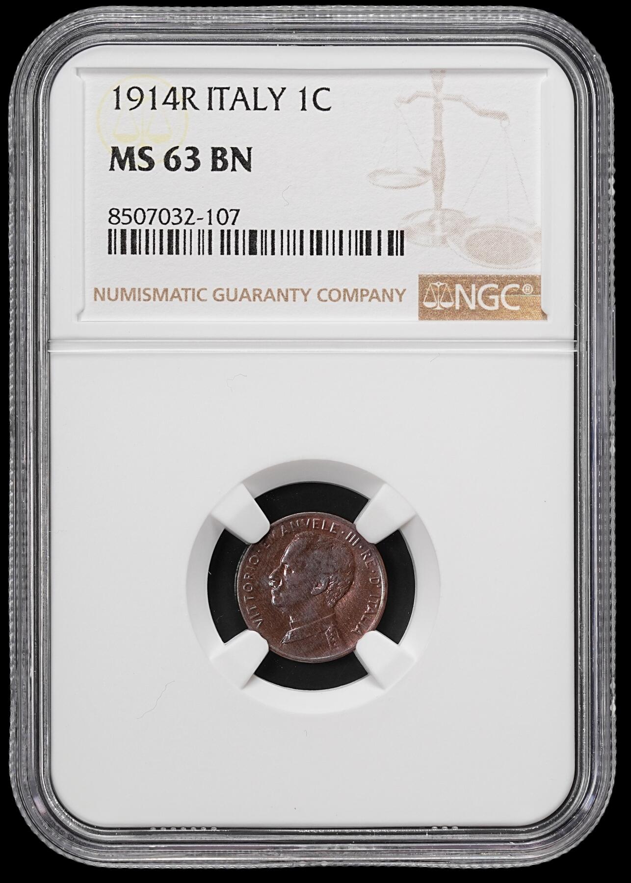 修遠堂世界钱币第七十九期 NGC MS63BN 1914年意大利1分铜币