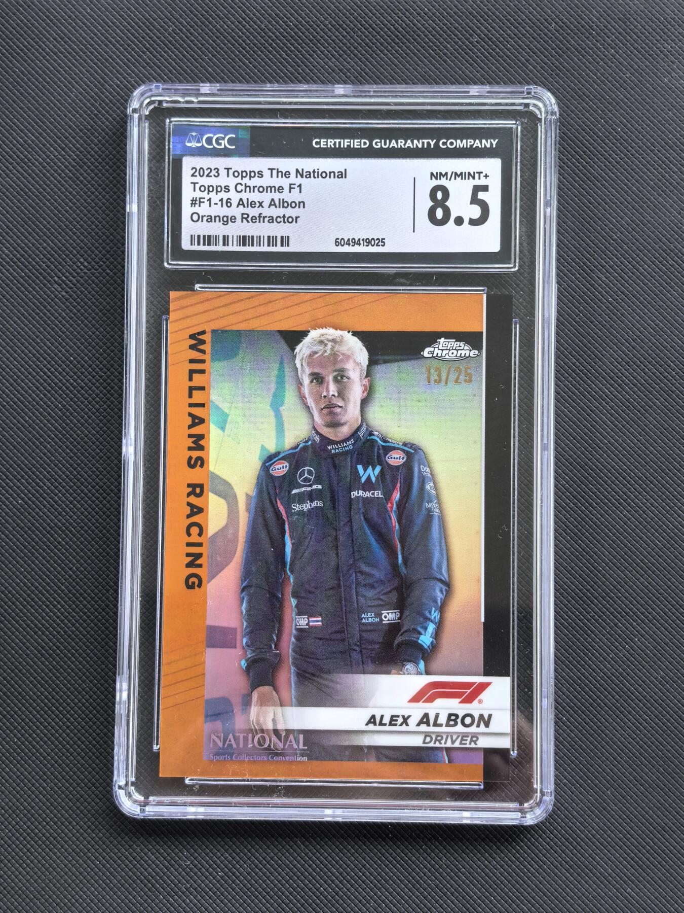 【博洋堂】卡牌拍卖专场第002期 2023 Topps Chrome The National 美国国家卡展独家包 阿尔本 威廉姆斯车队 13/25编 橙折 稀有 CGC评级8.5分