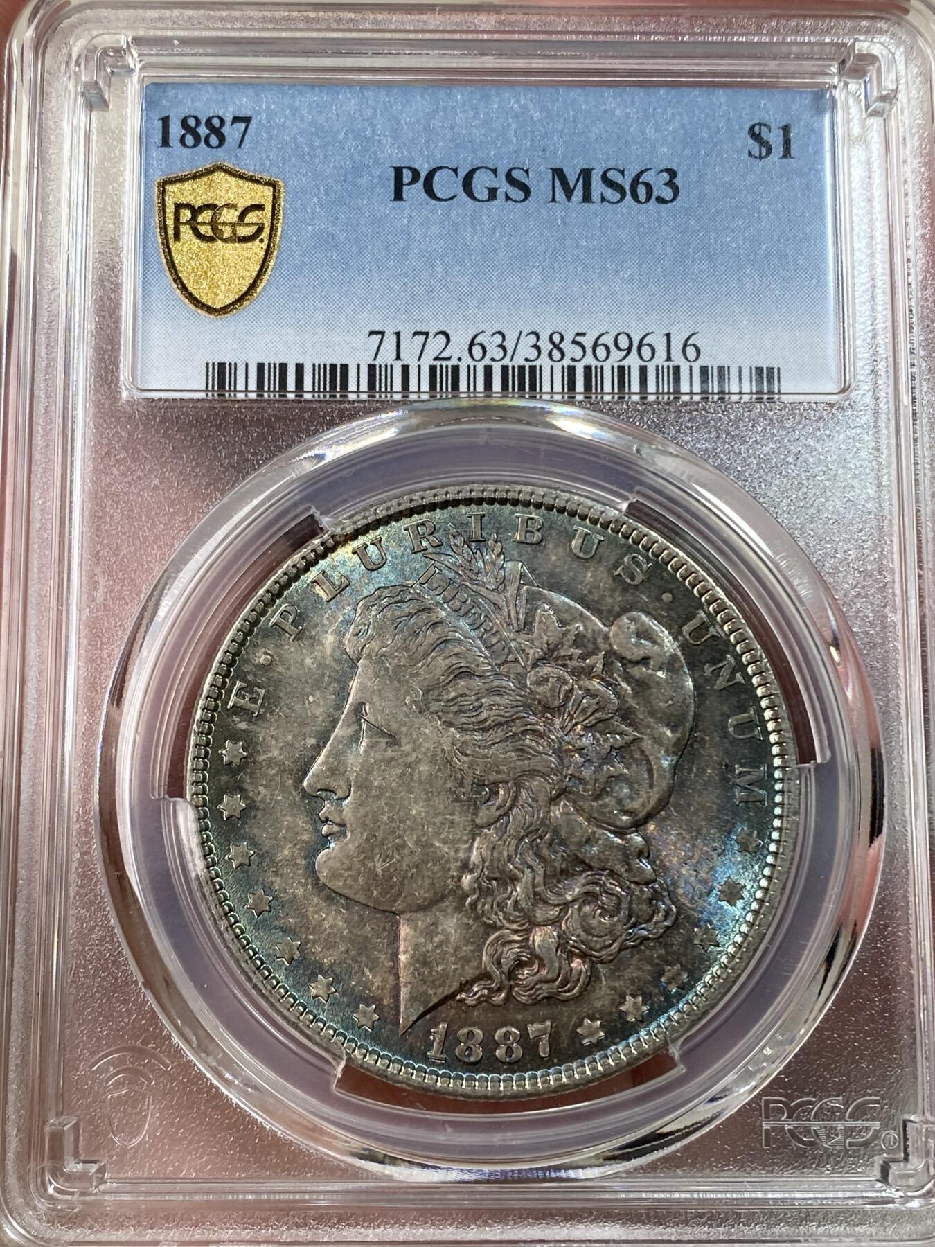 万国钱币拍卖第050期（万国五十期纪念大拍） PCGS MS63 1887年美国摩根女神一美元银币 均匀五彩原味包浆