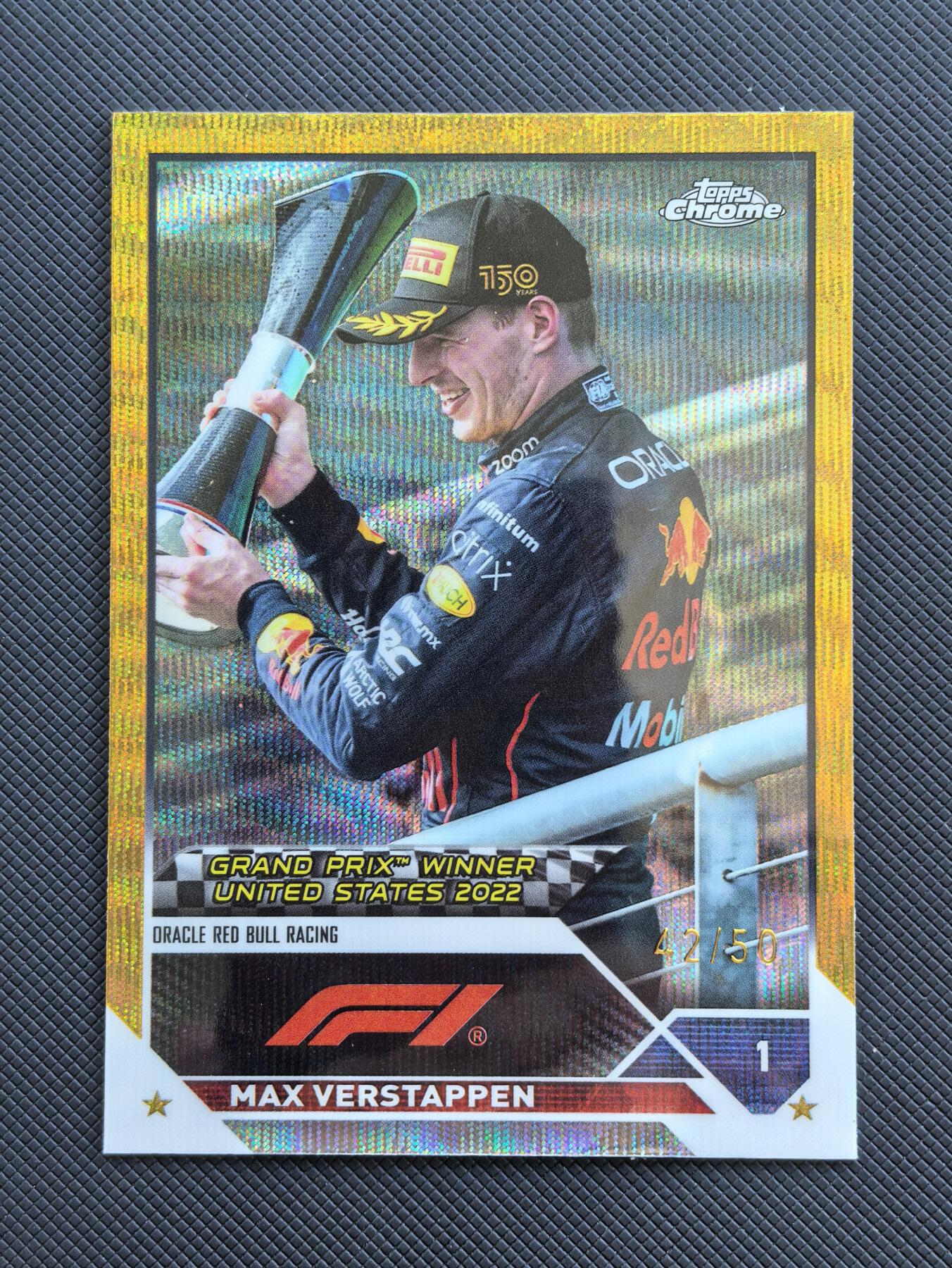 【博洋堂】卡牌拍卖专场第002期 2023 Topps Chrome F1 赛车卡 维斯塔潘 红牛车队 2022年美国大奖赛夺冠 42/50编金折 低编