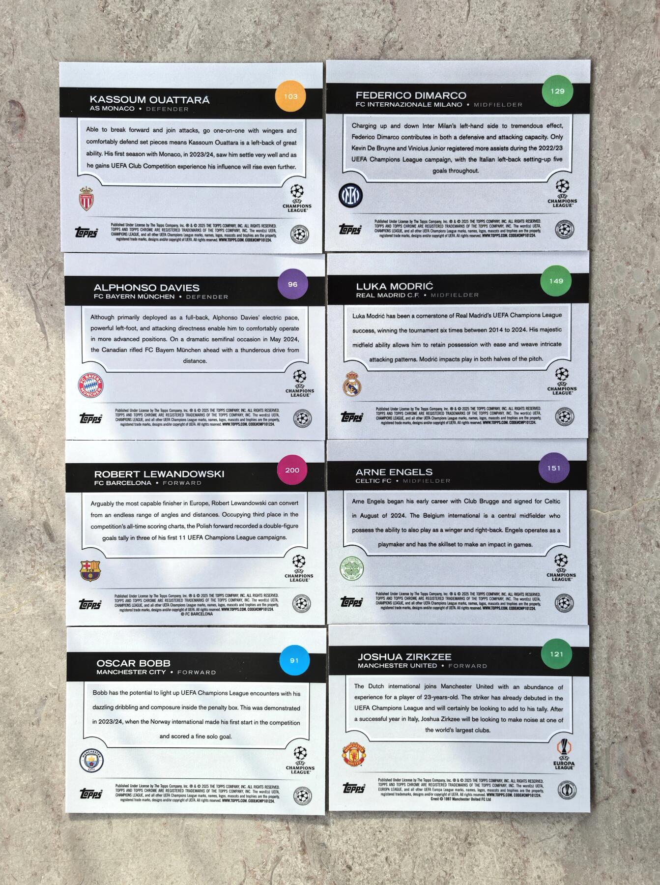【博洋堂】卡牌拍卖专场第002期 2025 Topps Chrome 欧冠系列 莱万多夫斯基 莫德里奇等8张一组