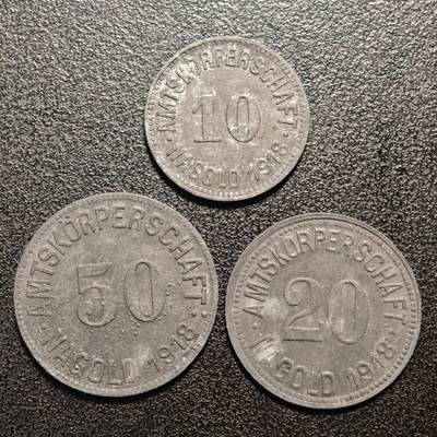 【德藏】世界币章拍卖第140期（拍品征集中~欢迎藏友联系） - 少见！3枚一组 1918年 德国德紧时期私铸10,20,50芬尼锌币 详细尺寸请看拍品介绍