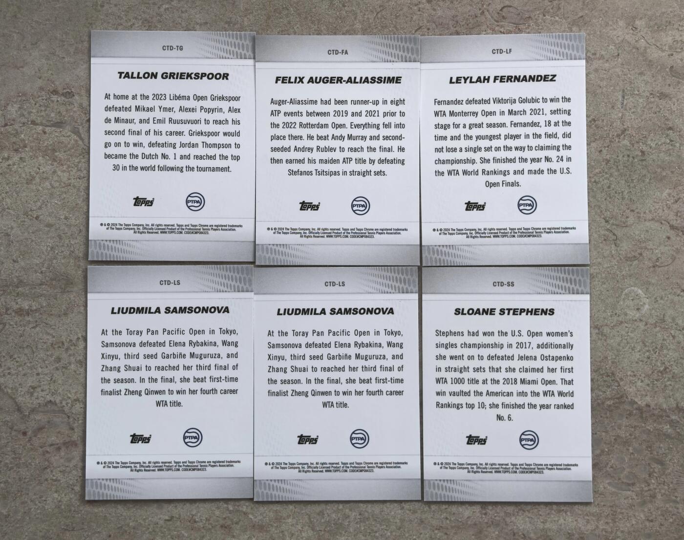 【博洋堂】卡牌拍卖专场第002期 2024 Topps Chrome 网球 Captured系列 战利品特卡 萨姆索诺娃等6张一组