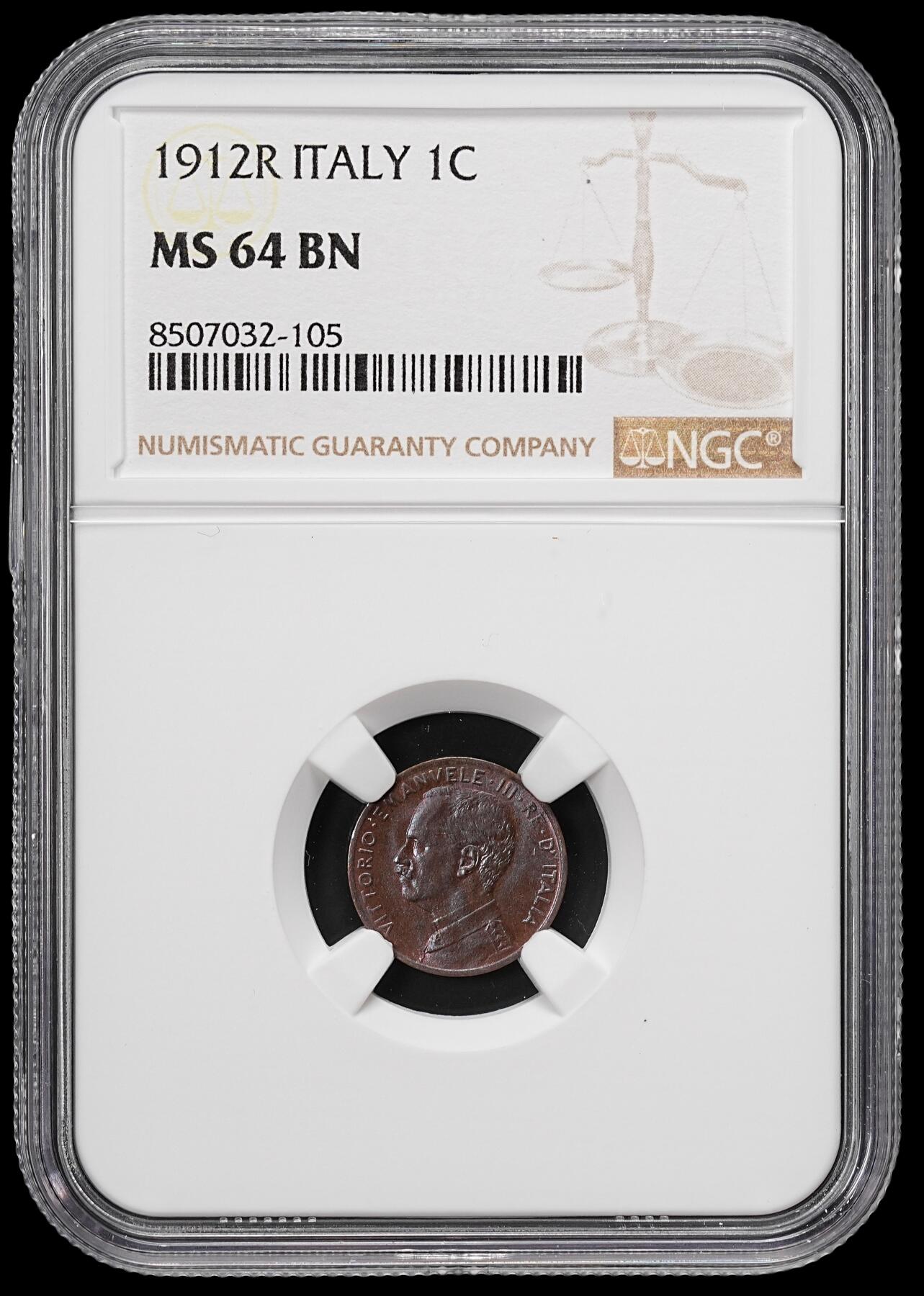 修遠堂世界钱币第七十九期 NGC MS64BN 1912年意大利1分铜币