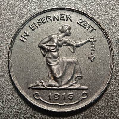 【德藏】世界币章拍卖第140期（拍品征集中~欢迎藏友联系） - 1916年 德国一战时期捐赠动员铁质纪念章 直径约：39.7mm；重约：17.2g