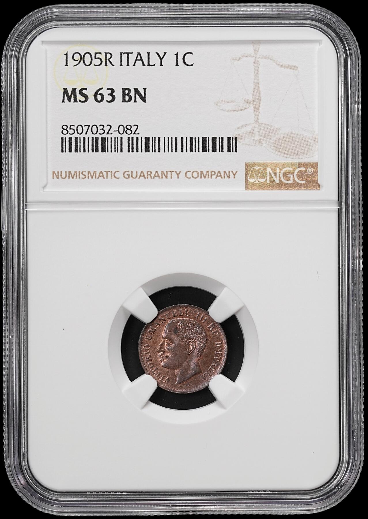修遠堂世界钱币第七十九期 NGC MS63BN 1905年意大利1分铜币