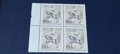 德国邮票专场，都是四方联人物题材 - 德国邮票四方联一张，1990年发行，邮政联盟500周年，邮差  丟勒绘画。品相如图