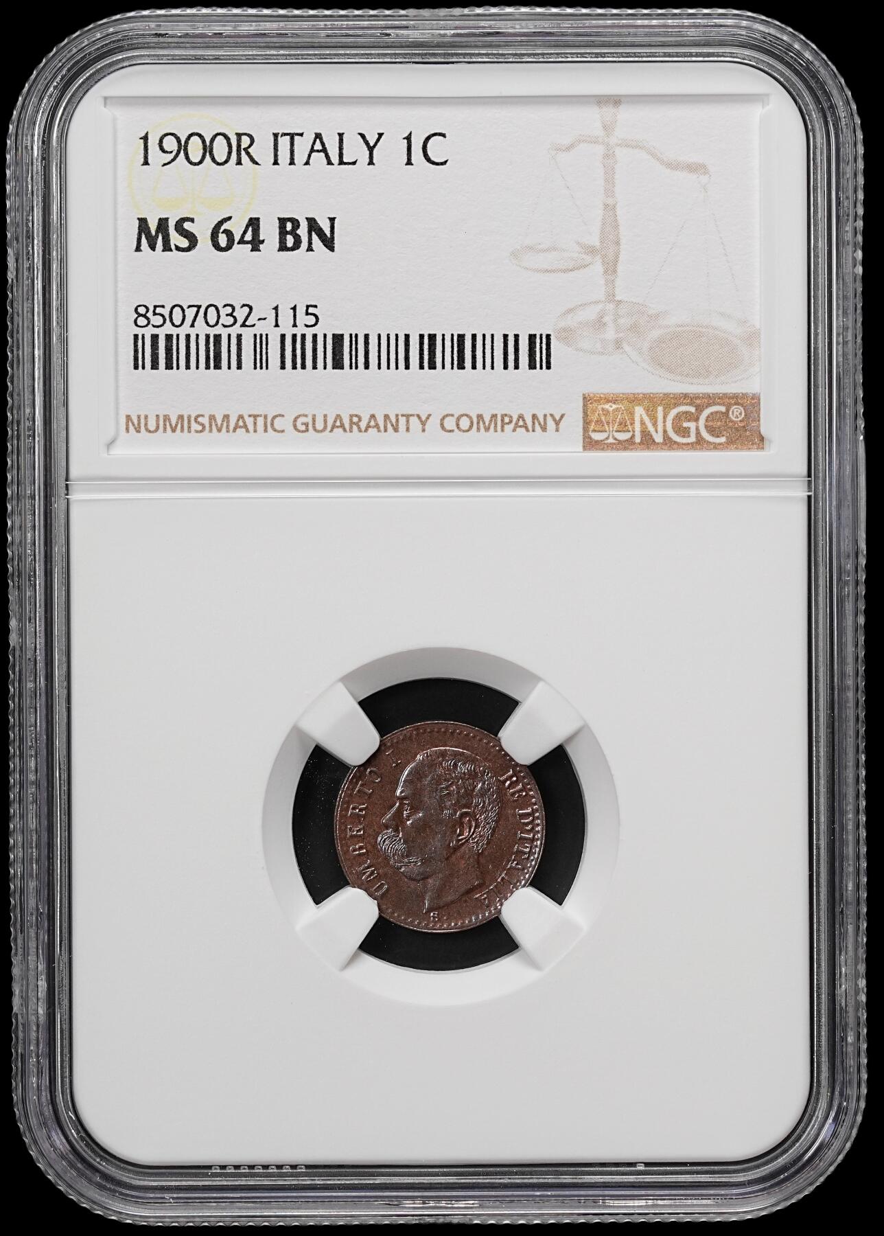 修遠堂世界钱币第七十九期 NGC MS64BN 1900年意大利1分铜币